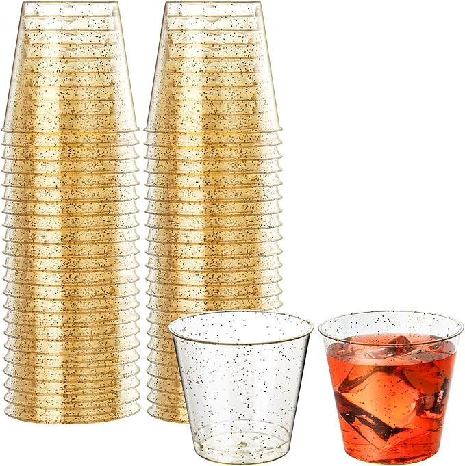 [1000 Pack 1oz Shot Glasses Disposable Cups, Gold Glitter Plastic Shot Glasses for Sauces & Dips,... | Amazon (US)