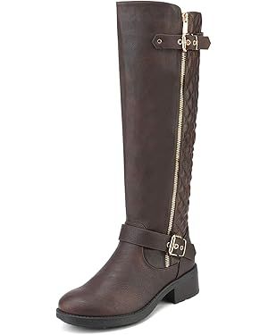 DREAM PAIRS Women's Knee High Boots Wide Calf Low Heel Riding Boots Fall Tall Boots for Women | Amazon (US)