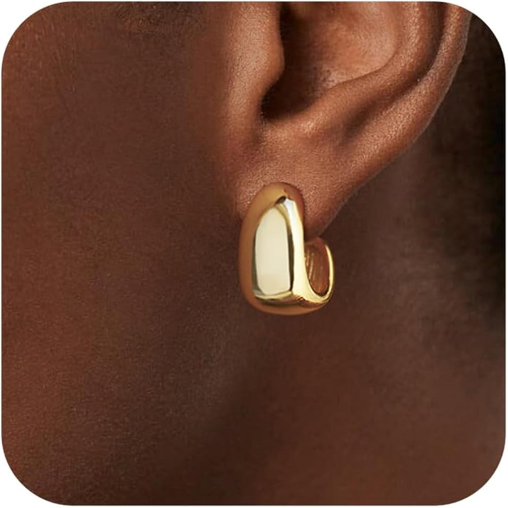 Chunky Gold Hoop Earrings for Women, 14k Gold Plated Thick Triple Hoop Earrings Hypoallergenic Tr... | Amazon (US)