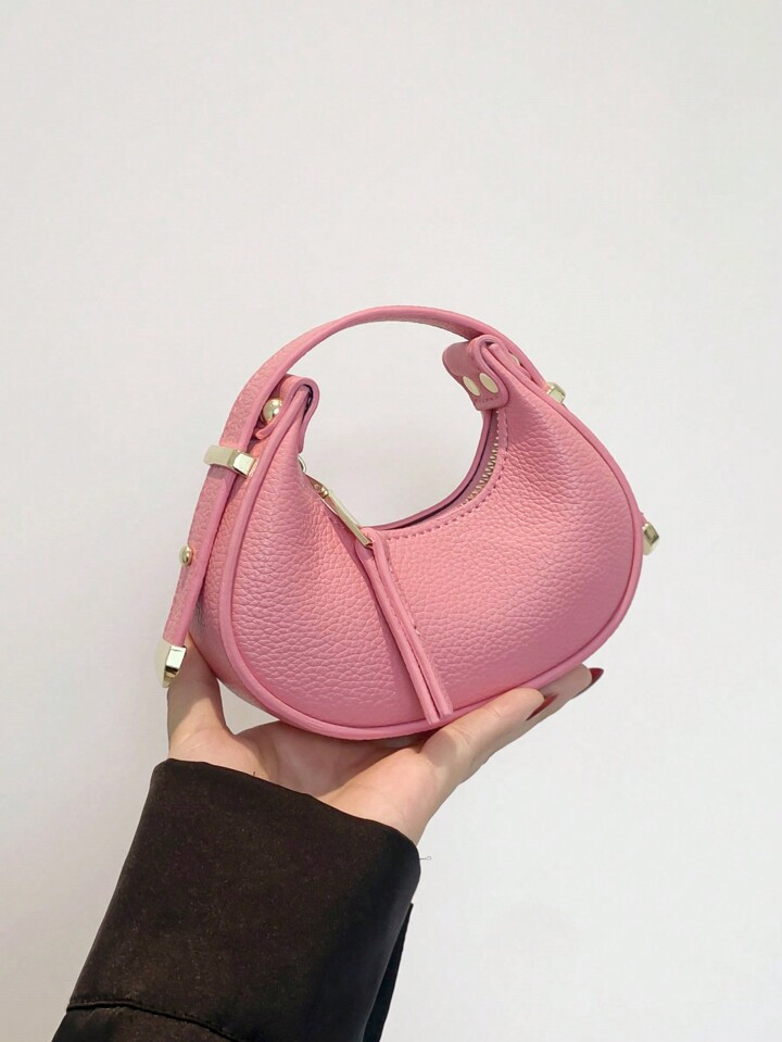 1pc Lychee Pattern PU Leather Solid Color Mini Shoulder Bag For Women, Fashionable And Cute Crescent Moon-Shaped Bag For Parties, Dates And Matches All Outfits | SHEIN