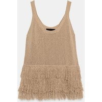 Zara - Fringed Knit Top - Straw - S - Woman | Zara UK