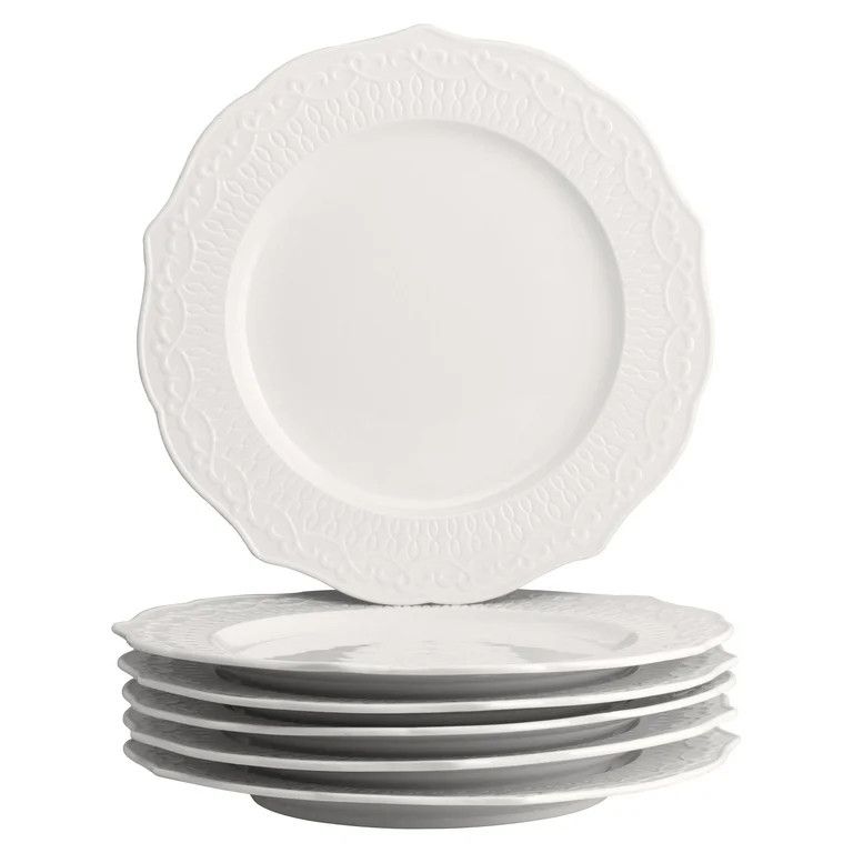 10 Strawberry Street Ever Porcelain 10.5" Dinner Plate, Set of 6, White | Walmart (US)