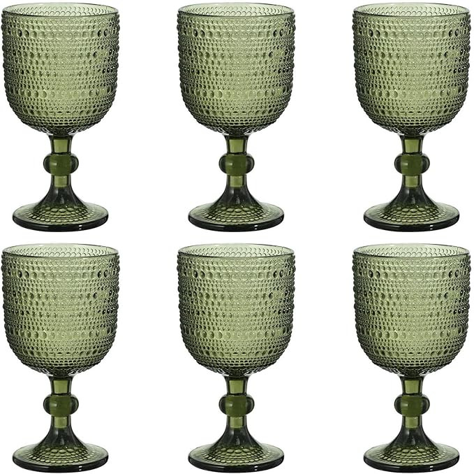 Glasses Drinking Wine Water Goblets Green Glassware set of 6 Vintage Stem Glasses Stemware 12 Oun... | Amazon (US)