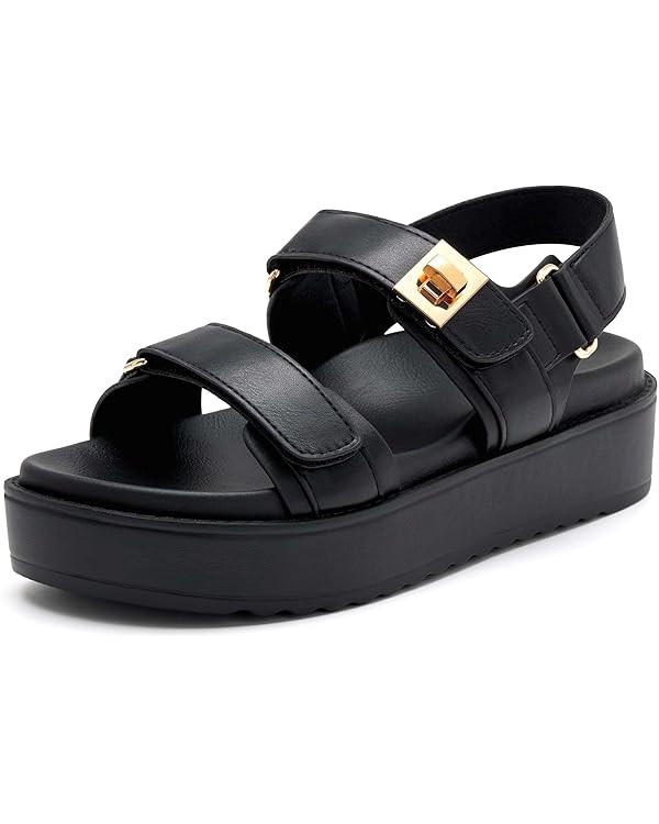 vodvob Women’s Flat Sandals with Soft Cushioned Footbed Open Toe Slides Adjustable Slip On Slip... | Amazon (US)