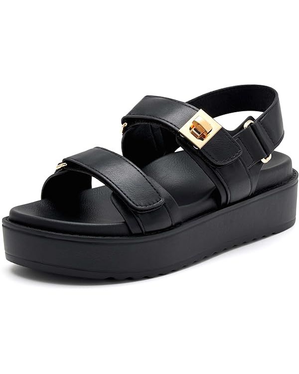 vodvob Women’s Flat Sandals with Soft Cushioned Footbed Open Toe Slides Adjustable Slip On Slip... | Amazon (US)