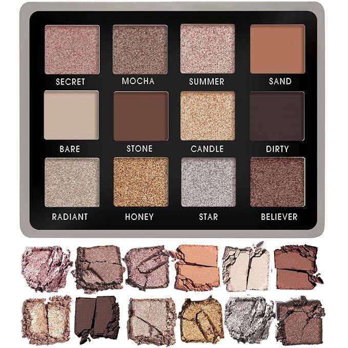 Lamora Nude Neutral Eyeshadow Palette - 12 Natural Highly Pigmented Shimmer & Matte Shades - Trav... | Amazon (US)