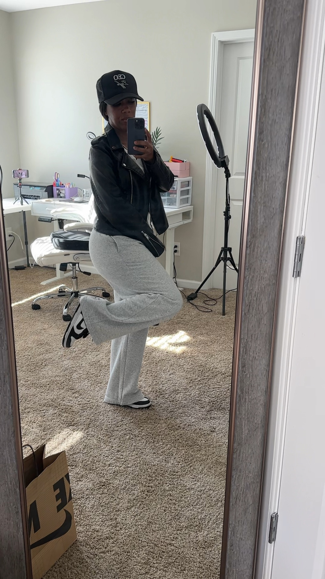 Another comfy casual outfit.

I’m wearing a black trucker hat, black faux leather jacket, white crop top, grey sweatpants, black Marc Jacob’s purse, and Nike dunk low panda sneakers.

#LTKFindsUnder100 #LTKStyleTip #LTKSeasonal
