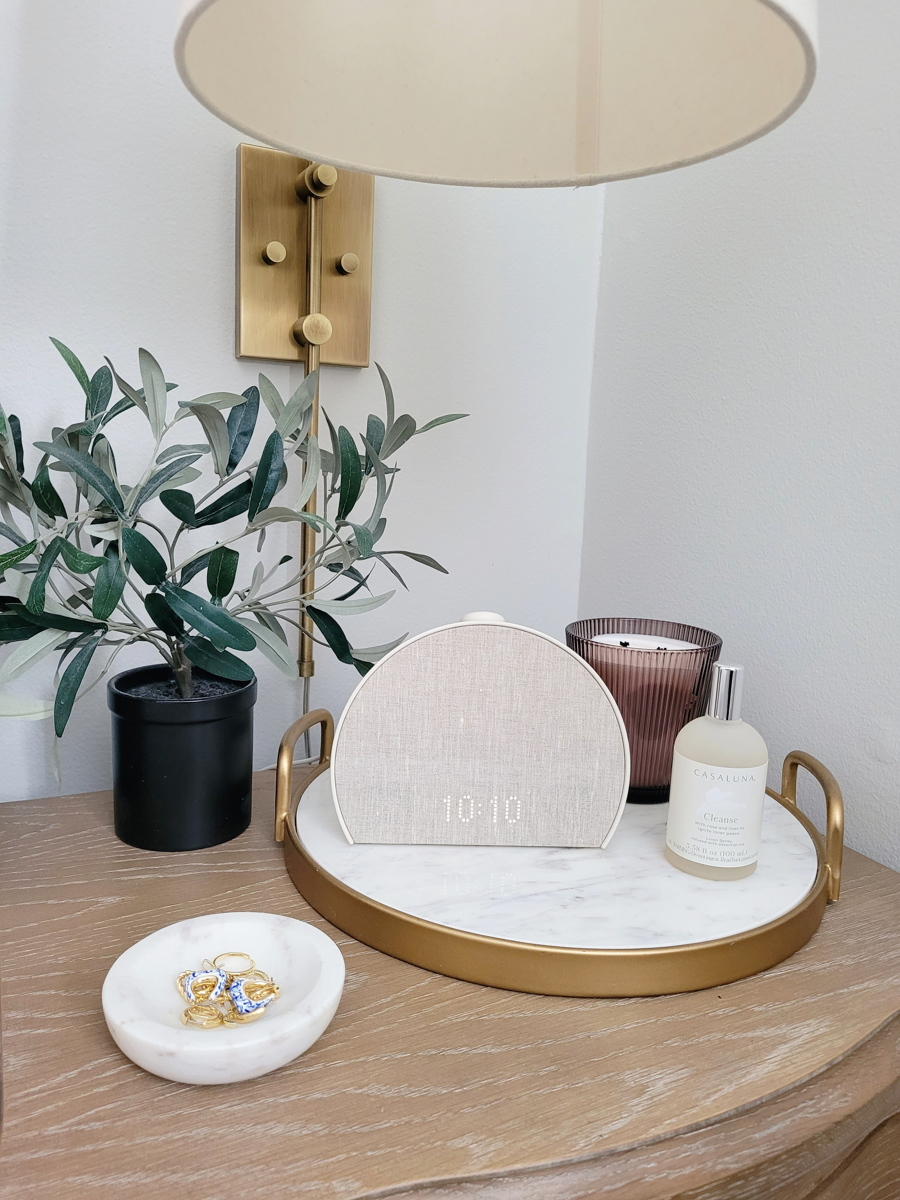 Nightstand Essentials - My nighttime routine has upped my self care game - this alarm clock is a primary bedroom must have - bedtime routine, sunrise alarm clock, ambient noise, marble catch all, marble tray, wall lamp, wall sconce, essential oil upholstery spray, linen spray, sheets

#LTKselfcare #LTKHome #LTKmomlife