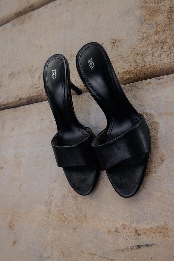 Zara - Leather Heeled Sandals - Black - 8 - Woman | Zara US
