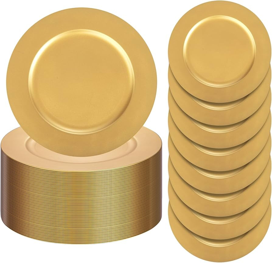 13 Inch Gold Charger Plates,50pcs Charger Plates Bulk,Chargers for Dinner Plate,Plastic Chargers ... | Amazon (US)
