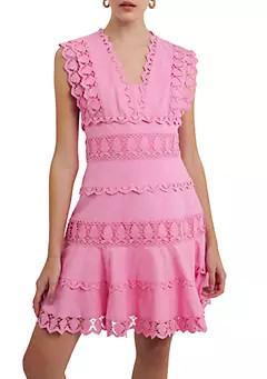 Plunging Neck Lace Trim Dress | Belk