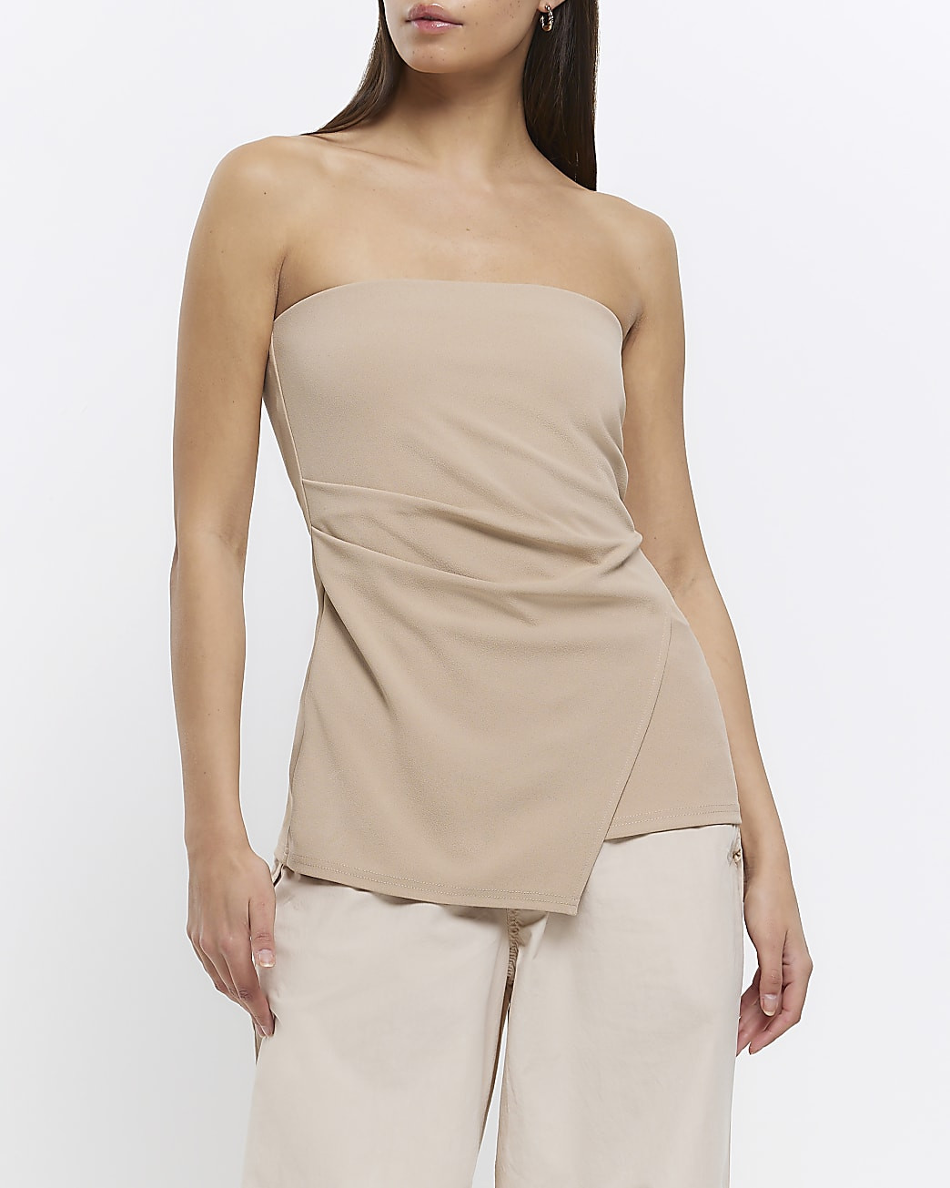 Stone bandeau asymmetric top | River Island (UK & IE)