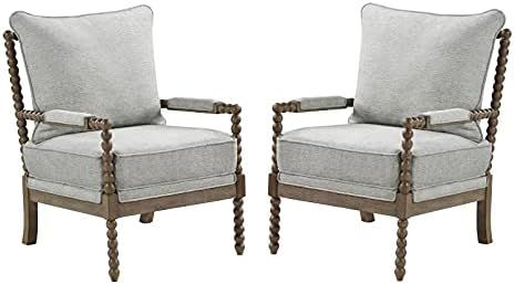 Home Square 2 Piece Linen Fabric Spindle Chair Set with Wood Frame in Smoke Gray | Amazon (US)