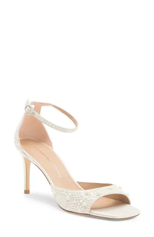 Stuart Weitzman Bliss Imitation Pearl Ankle Strap Sandal in Cream/Natural at Nordstrom, Size 7 | Nordstrom