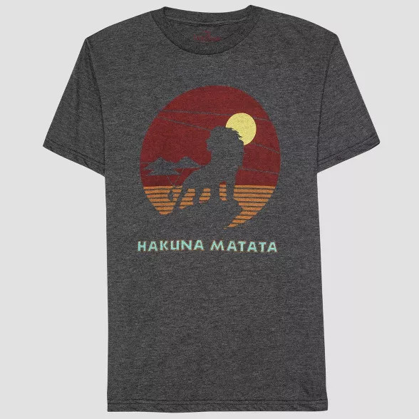Men's The Lion King Hakuna Matata Sun Set Short Sleeve Graphic T-Shirt - Charcoal Heather | Target