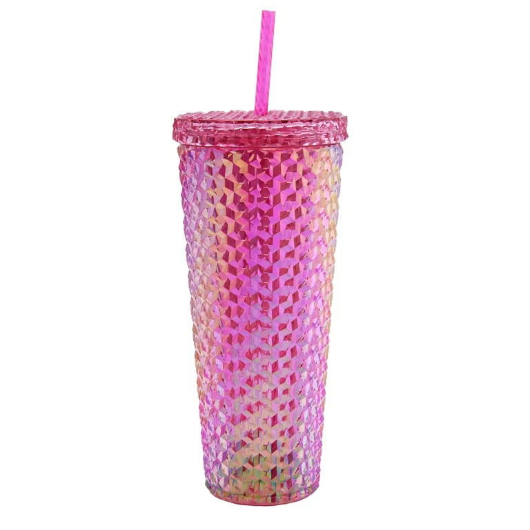 Mainstays 4-Pack 26-Ounce Acrylic Textured Tumbler with Straw, Iridescent Pink - Walmart.com | Walmart (US)