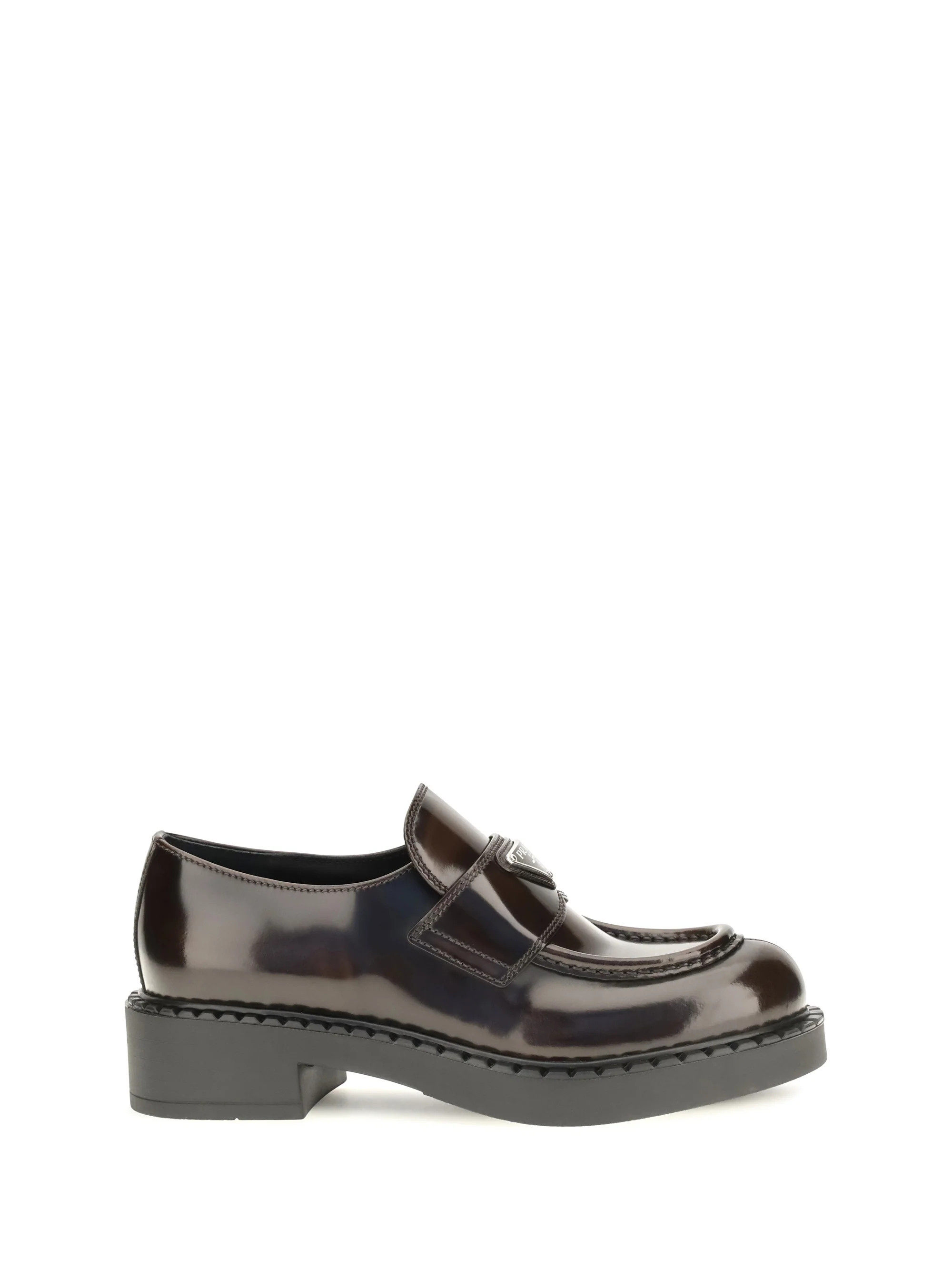 Prada Polished Leather Loafer — Brown | Italist Inc.