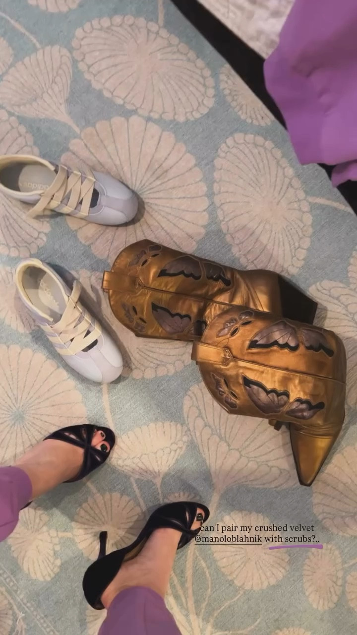 packing for a work trip 🤠 Nashville bound!  can I pair my crushed velvet @manoloblahnik with scrubs?…. 

#LTKWorkwear #LTKFestival #LTKTravel