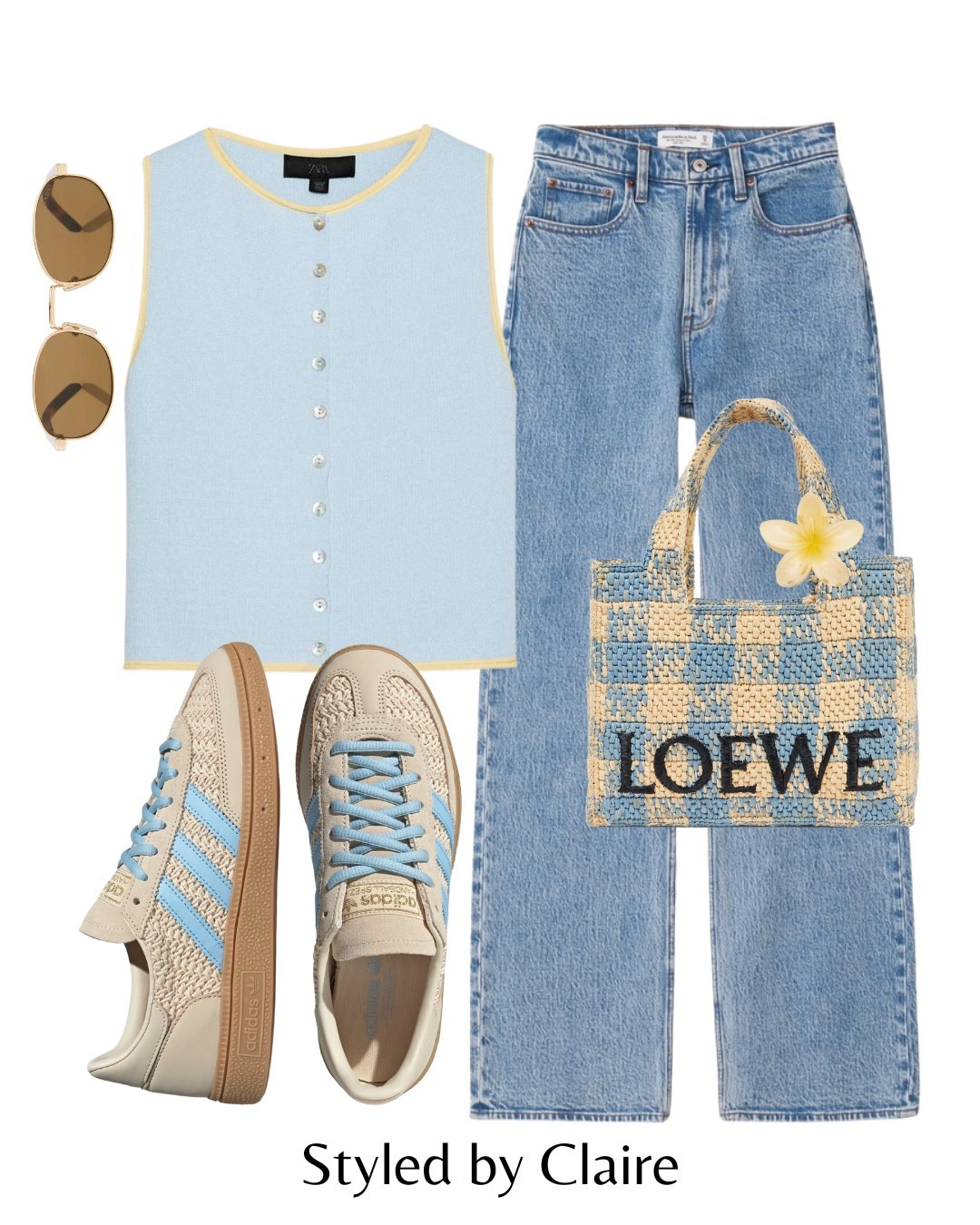 Raffia Adidas Spezials with Baby Blue🦋
Tags: Zara knit top yellow lining Abercrombie jeans curve love Loewe crochet bag hair claw sunglassses fashion spring summer inspo outfit ideas chic women’s style city break Barcelona Ibiza Dubai casual brunch airport outfit 

#LTKspring #LTKsummer #LTKstyletip