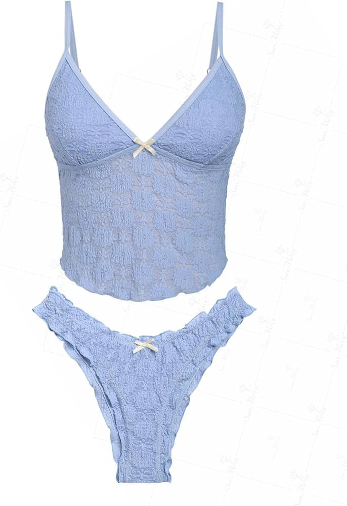 seamoly Lace Jacquard Bowknot Decor Ruffles Tankini Set | Amazon (US)