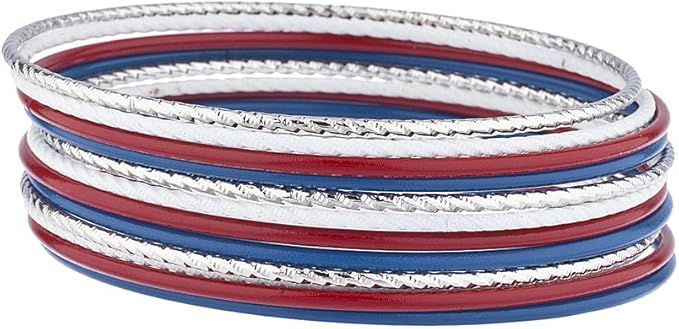 Lux Accessories Silver Tone Red White Blue America July 4th Patriotic Bangle Set | Amazon (US)