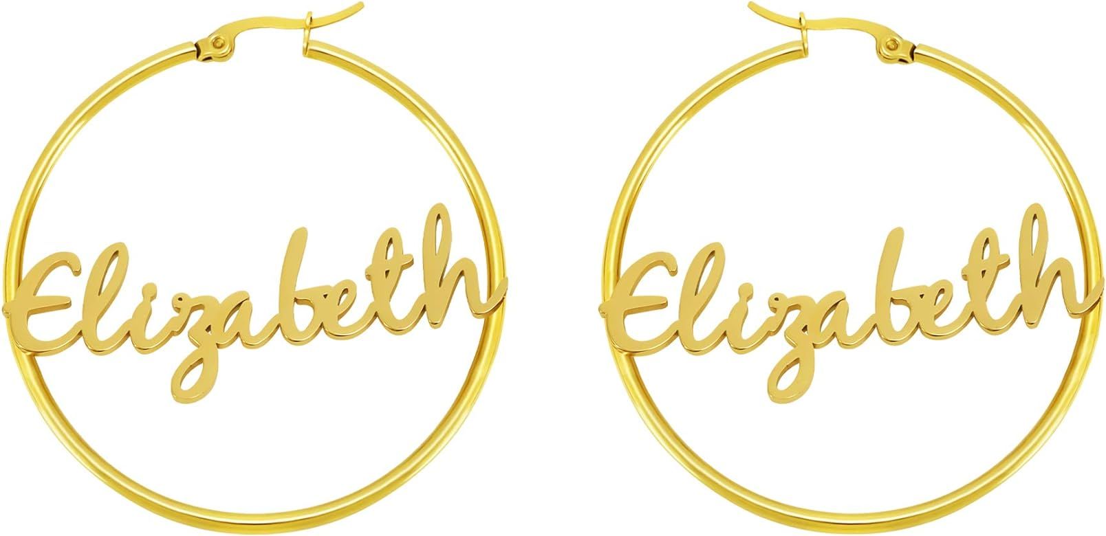 Personalized Gold Name Hoops Earrings for Women Unique Gifts for Her Birthday Mother's Day Thanksgiv | Amazon (US)