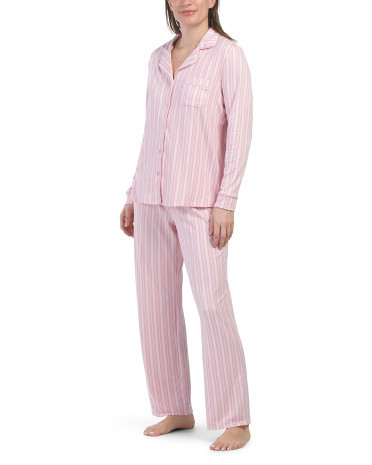 2pc Striped Long Sleeve Notch Collar Pajama Set | TJ Maxx