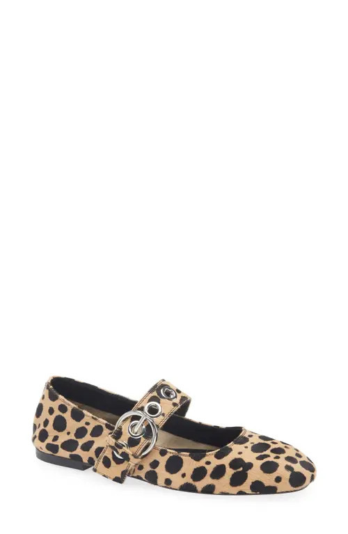 aeyde Uma Genuine Calf Hair Mary Jane Flat in Beige/Black at Nordstrom, Size 7Us | Nordstrom