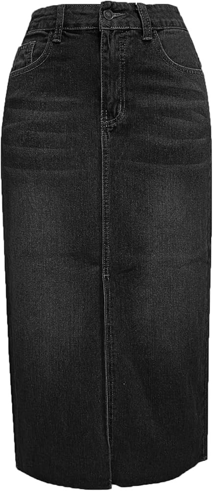 Women's High Waisted Denim Skirt Front Slit Midi A-Line Casual Long Maxi Jean Skirts with Pocket | Amazon (US)