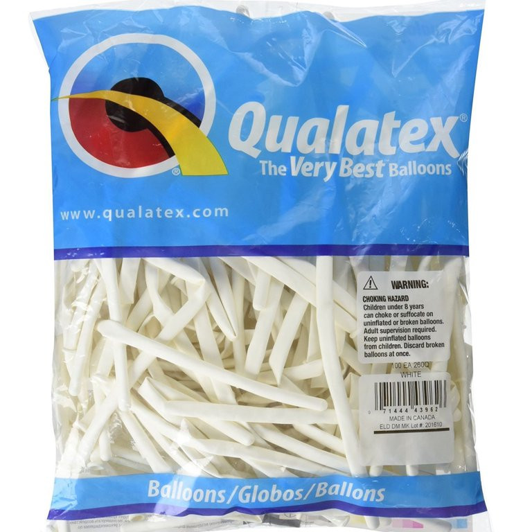 Qualatex 260Q White Pencil Latex Balloons, 100 Pack - Walmart.com | Walmart (US)