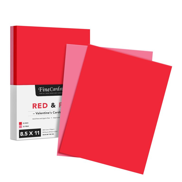 Valentine's Day Colored Card Stock Paper, Red & Pink 8.5 x 11" Cardstock for Greeting Cards, Art ... | Walmart (US)