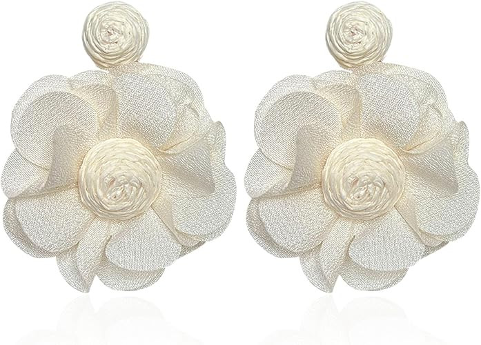 Vavhoo Rattan Earrings Summer Boho Handwoven Big Fabric Chiffon Rattan Flower Drop Earrings State... | Amazon (US)