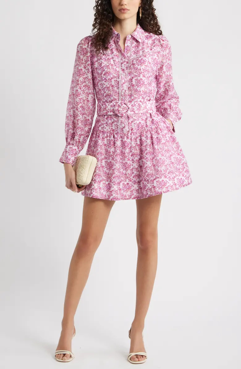 Lace Trim Belted Long Sleeve Mini Shirtdress | Nordstrom