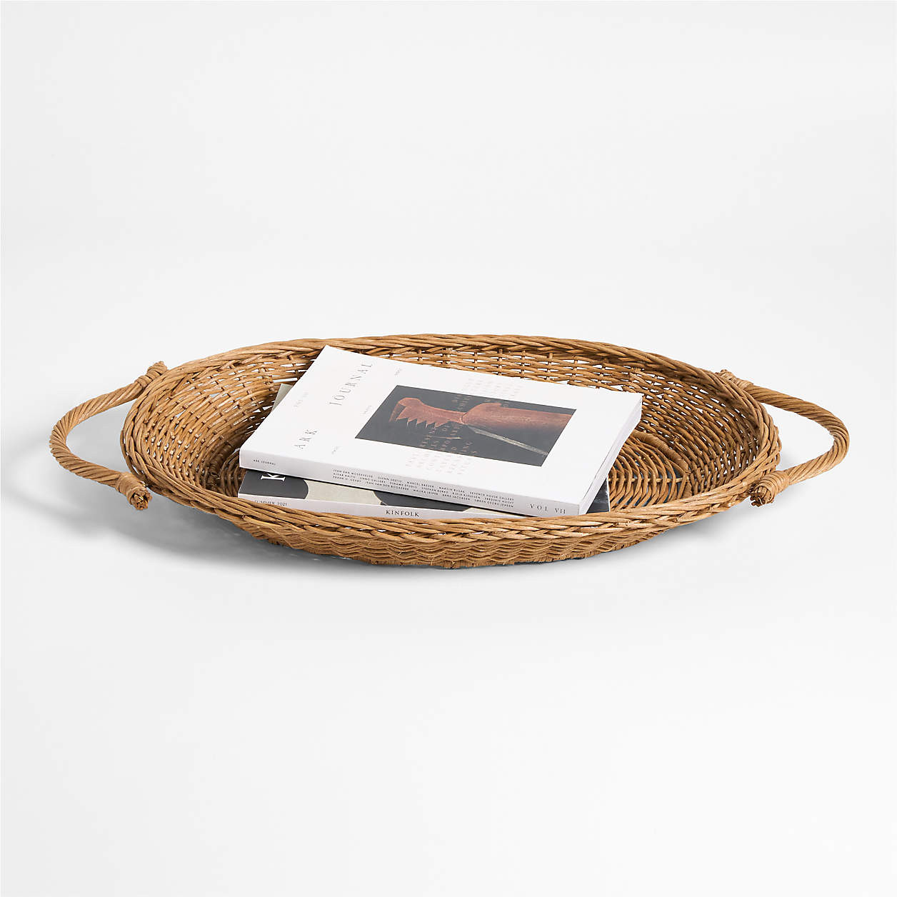 Alford Brown Woven Rattan Decorative Tray 24" | Crate & Barrel | Crate & Barrel