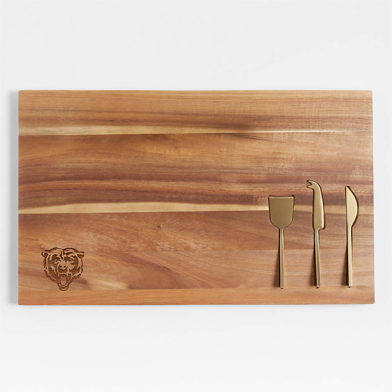 NFL Chicago Bears Octavia Large Wood Board with Cheese Knives | Crate & Barrel | Crate & Barrel