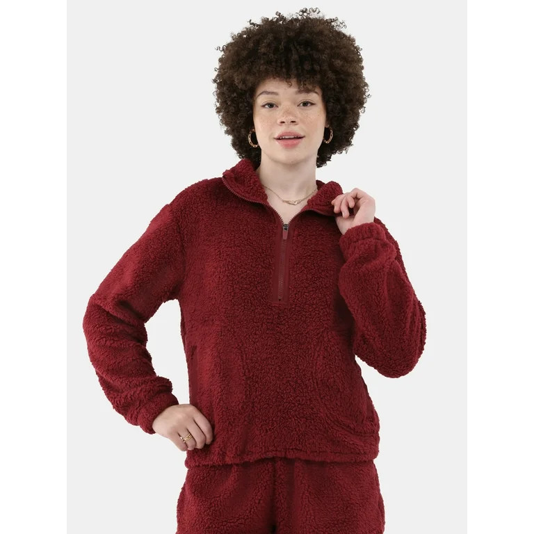 No Boundaries Half Zip Plush Pullover with Pockets, Women's and Women's Plus | Walmart (US)