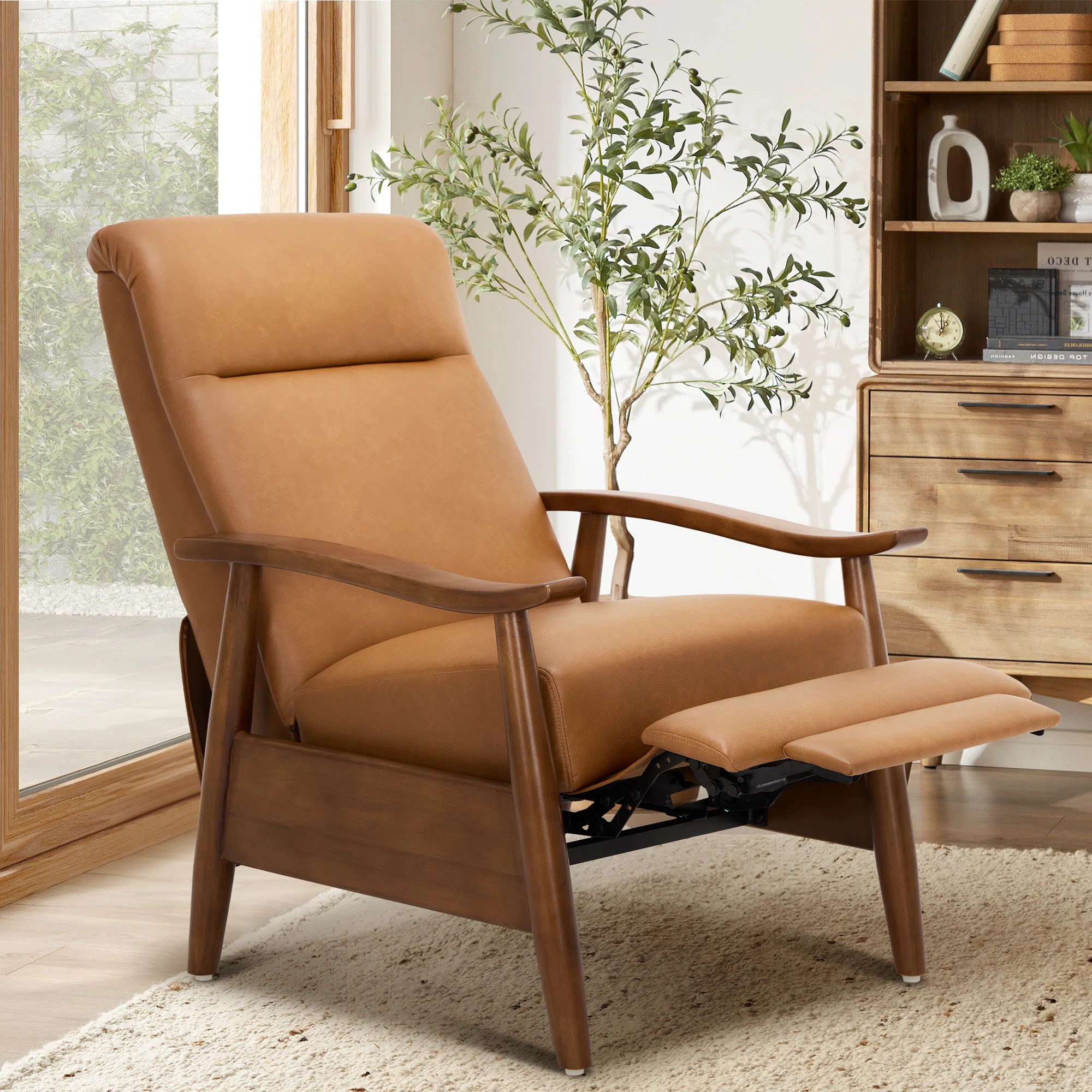 Penning Walnut Breathable Leather Push-Back Recliner | Wayfair North America