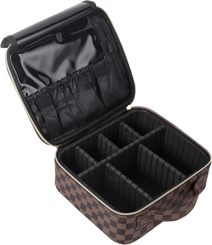 Cosmetic Makeup Train Case Portable Travel Makeup Bag Professional Brush Organizer with Adjustabl... | Amazon (US)