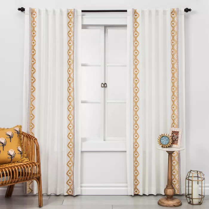 Global Border Curtain Panel White Yellow - Opalhouse™ | Target