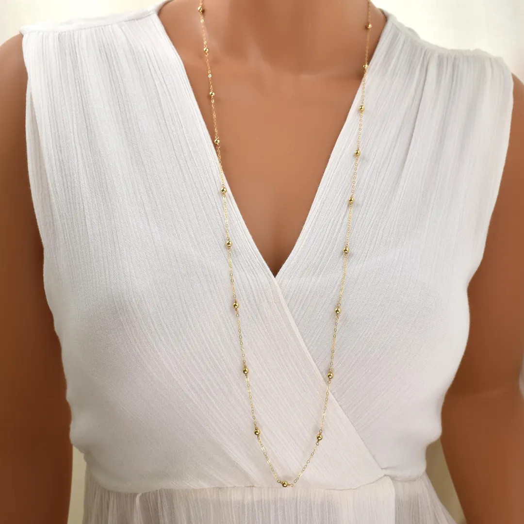 Long Gold Beaded Necklace: 36 Inch, Opera Length Chain - Etsy | Etsy (US)