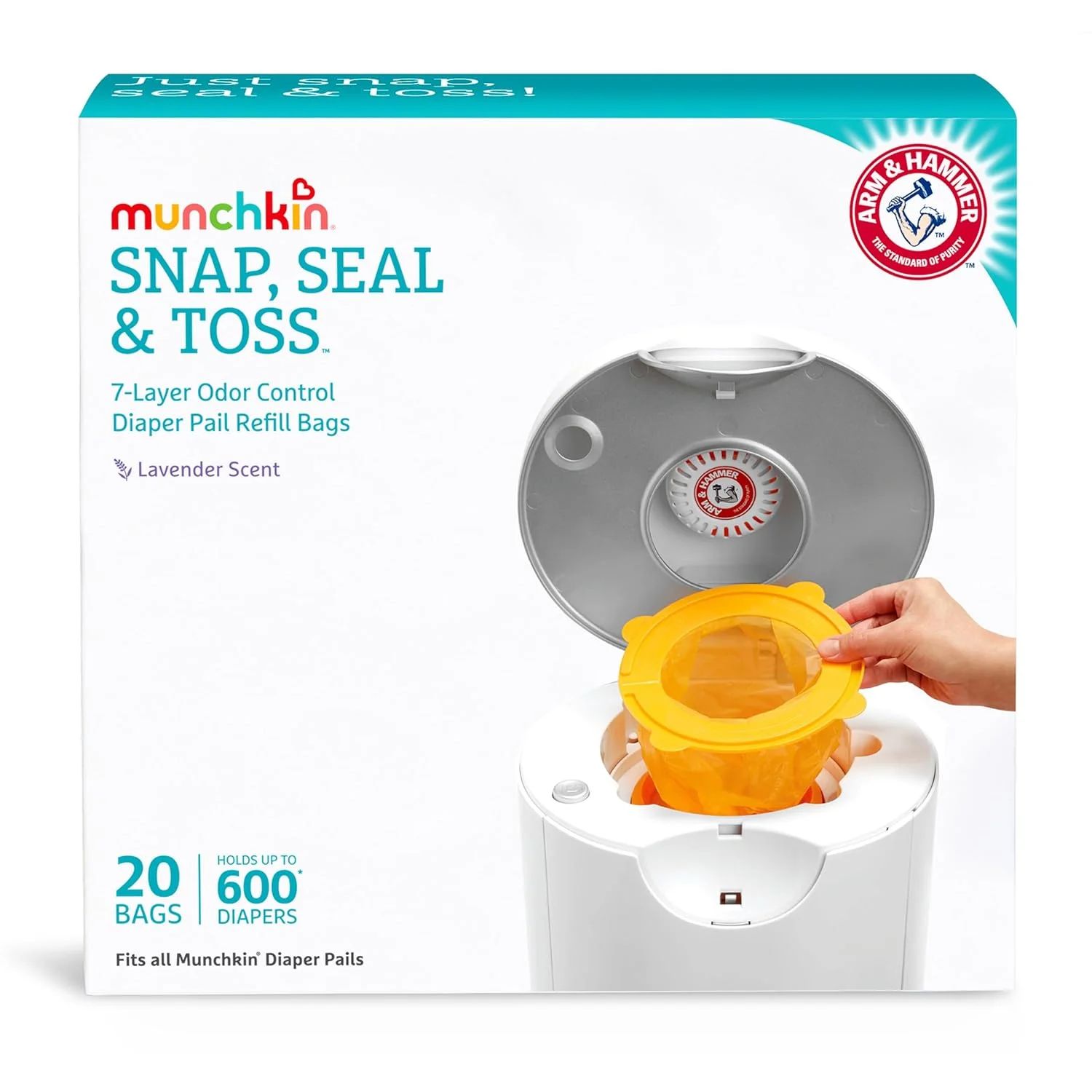 Munchkin® Arm & Hammer™ Snap, Seal & Toss Diaper Pail Bag Refills, Hold Up To 600 Diapers, 20 ... | Walmart (US)