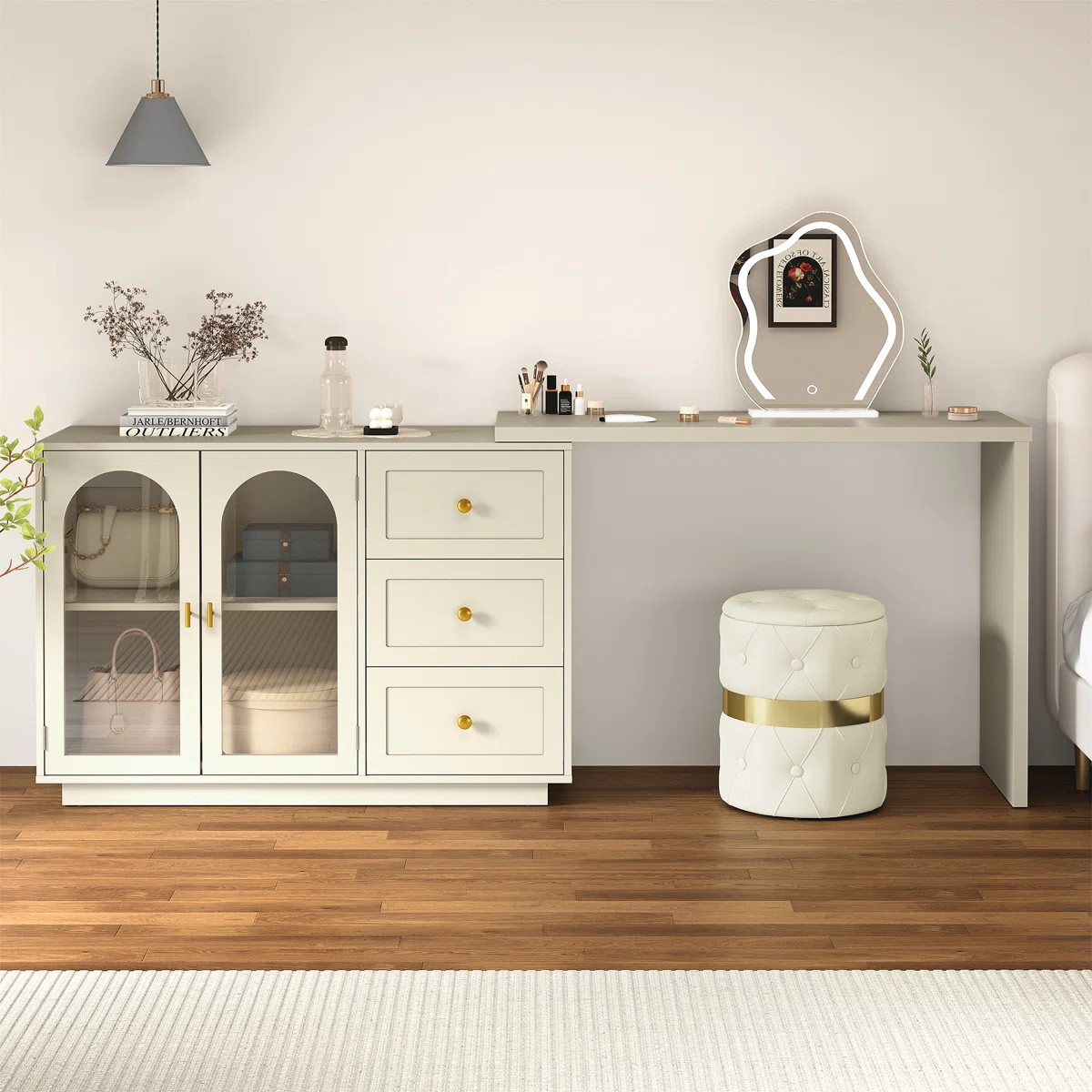Yokota Extendable Makeup Vanity with 3 Drawers and 2 Acrylic Doors | Wayfair North America