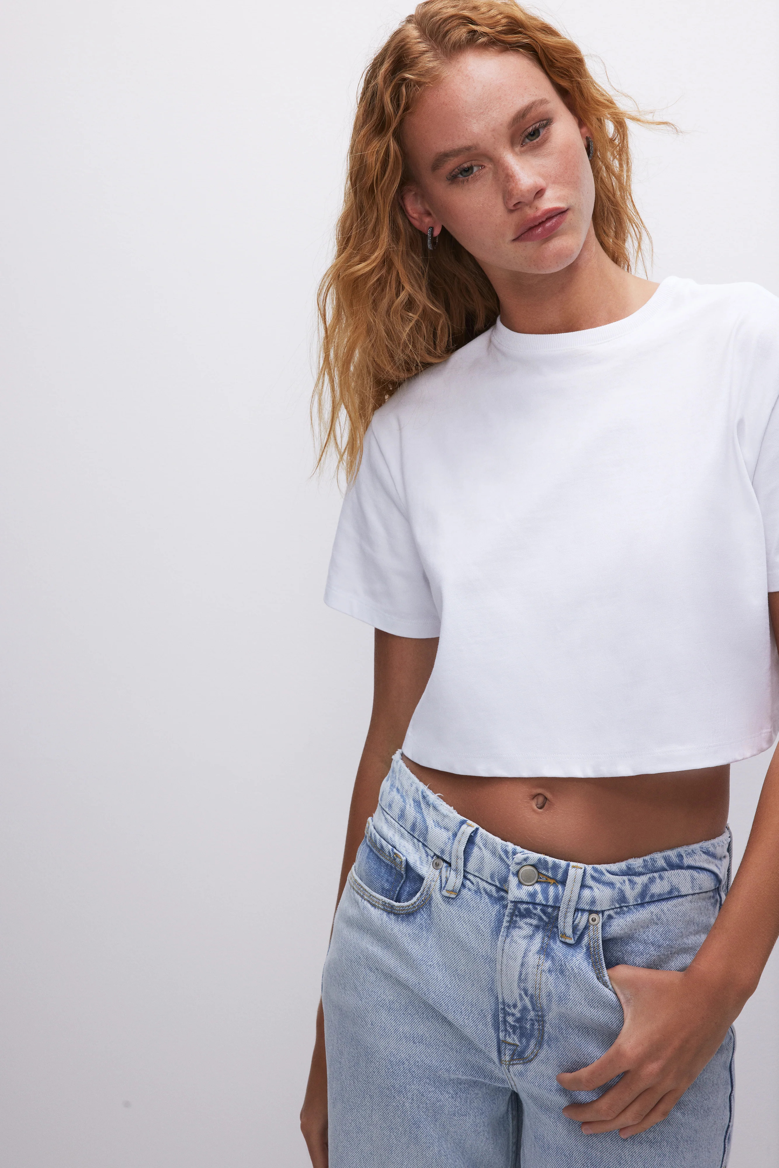 COTTON CROPPED TEE | WHITE001 | Good American