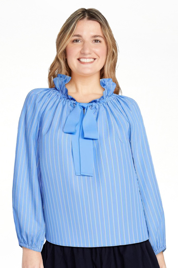 Free Assembly Women's Ruffle Tie Neck Cotton Top with Long Puff Sleeves, Sizes XS-XXL | Walmart (US)