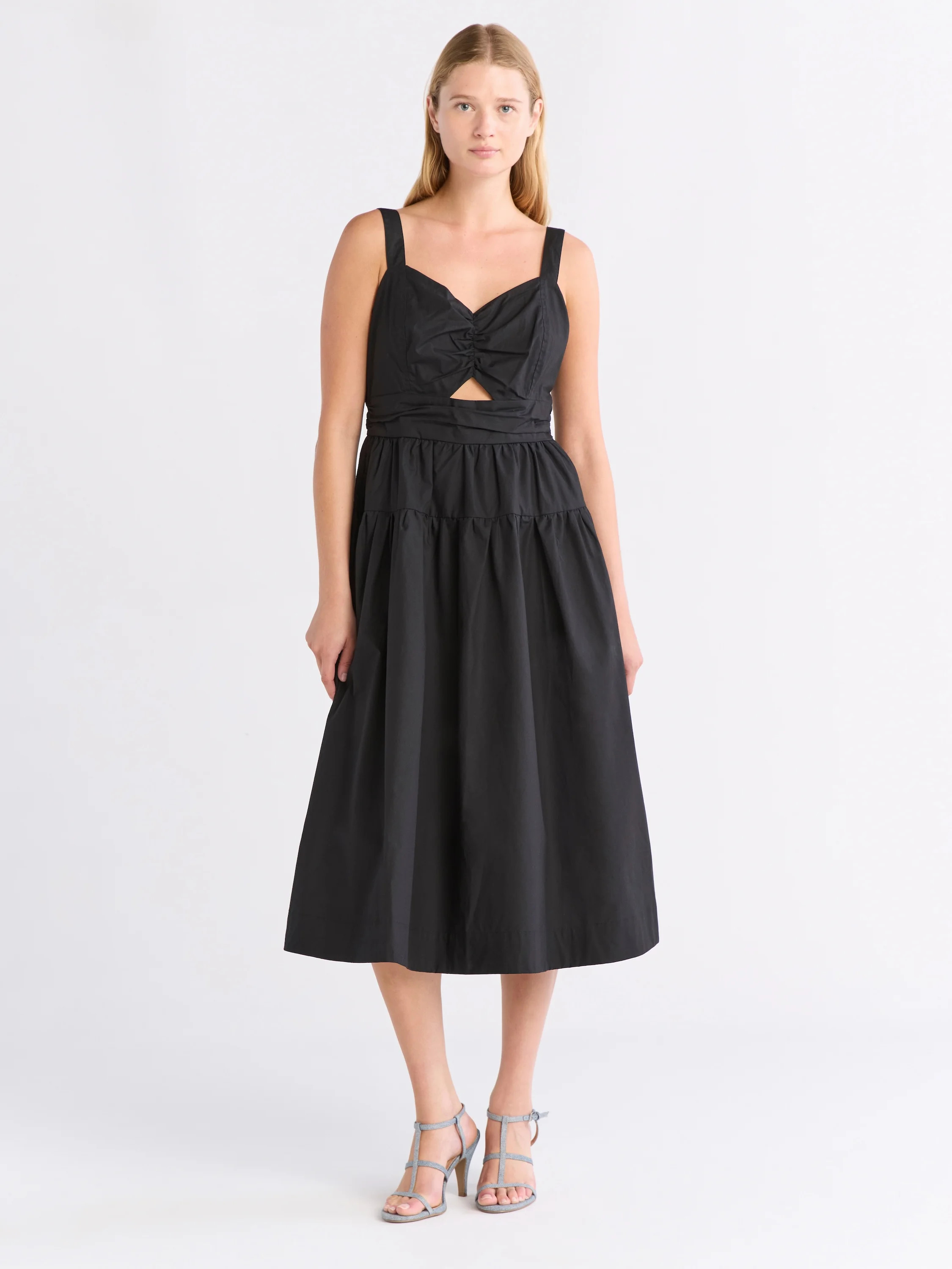 Free Assembly Women's Ruched Cutout Cotton Midi Dress, XS-XXL | Walmart (US)