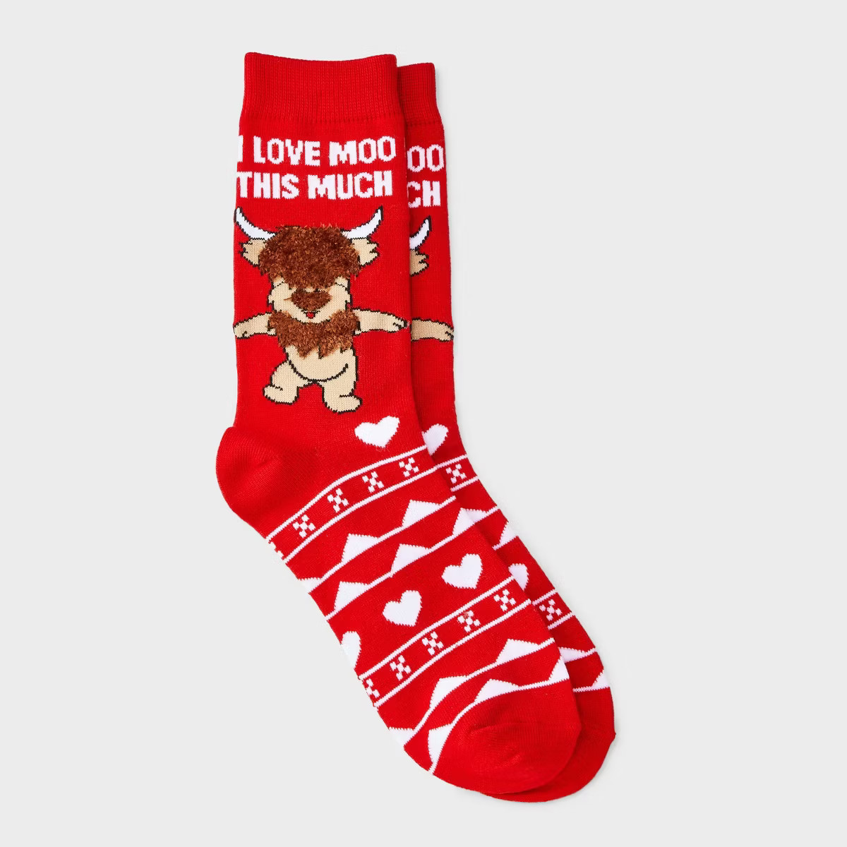 Women's Highland Cow 'I Love Moo This Much' Valentine's Day Crew Socks - Red/White 4-10 | Target