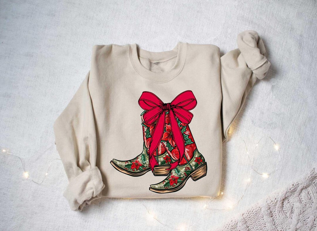 Coquette Cowgirl Sweatshirt, Christmas Western Outfit, Cowboy Christmas, Cowgirl Boots Sweatshirt... | Etsy (US)