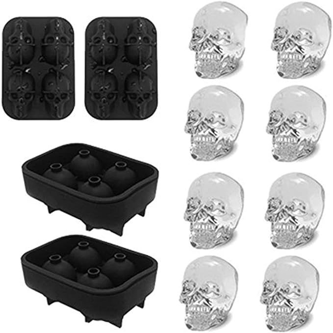 Ice Cube Tray 3D Skull Ice Mold-2Pack Easy Release Silicone mold 8 Cute and Funny Ice Skull for W... | Amazon (US)