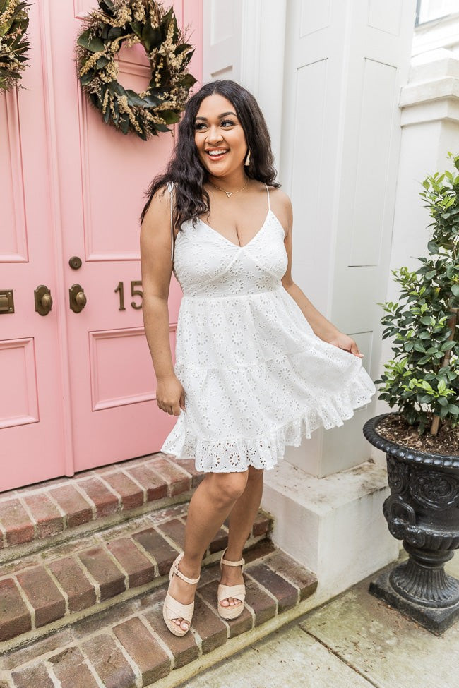 Infinite Beauty Ivory Eyelet Mini Dress | Pink Lily