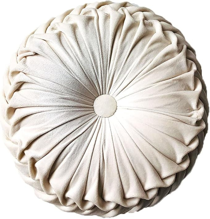 Elero Round Throw Pillow Velvet Home Decoration Pleated Round Pillow Cushion for Couch Chair Bed ... | Amazon (US)